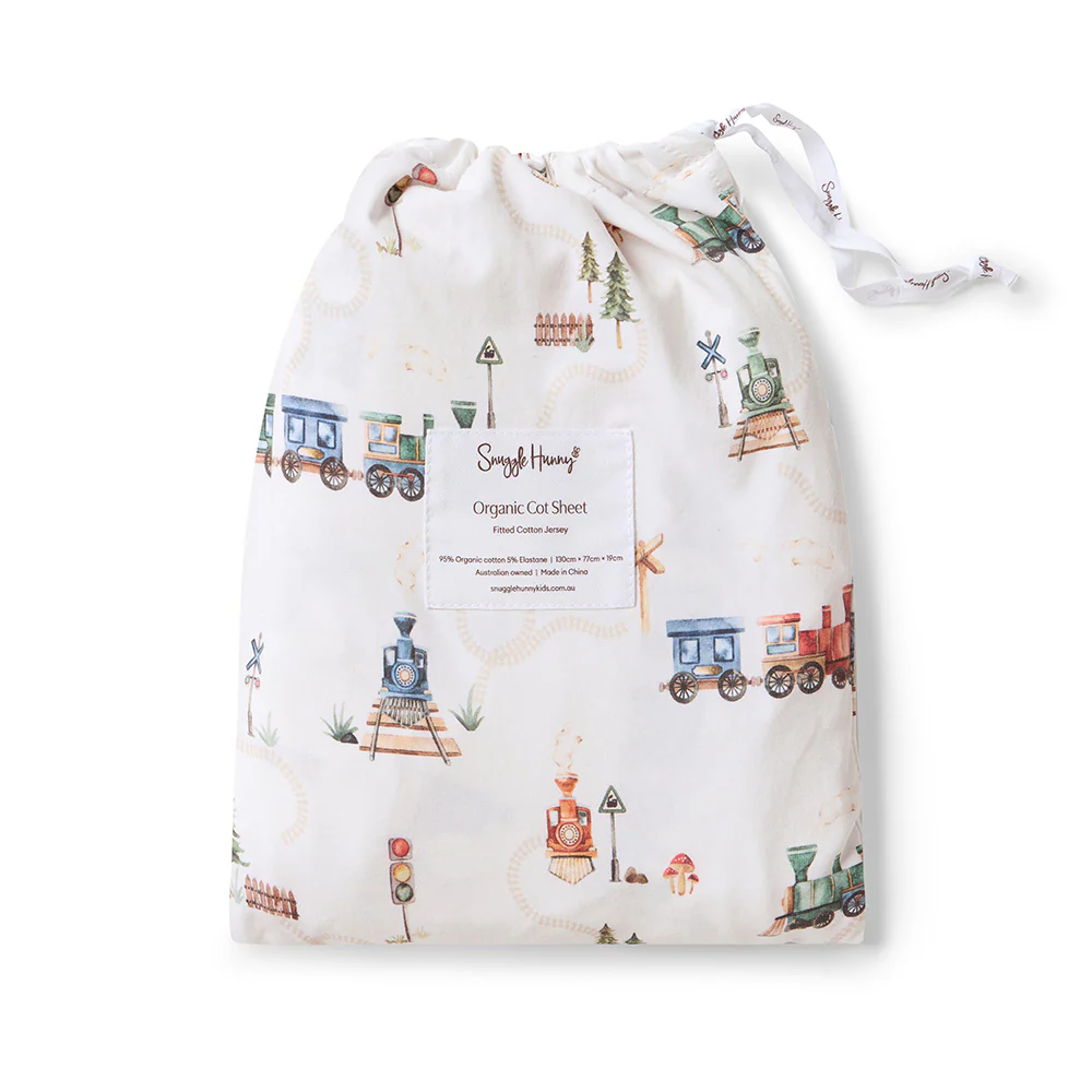 Trains Organic Fitted Cot Sheet - Image 4