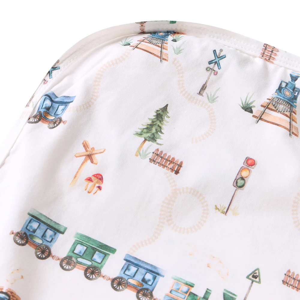 Trains Organic Jersey Wrap & Beanie Set - Image 5