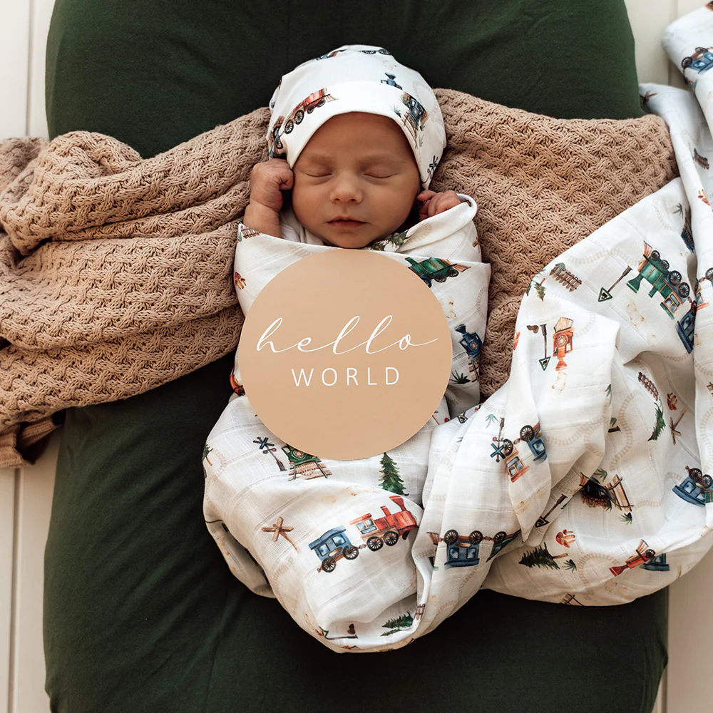 Trains Organic Muslin Wrap - Image 3
