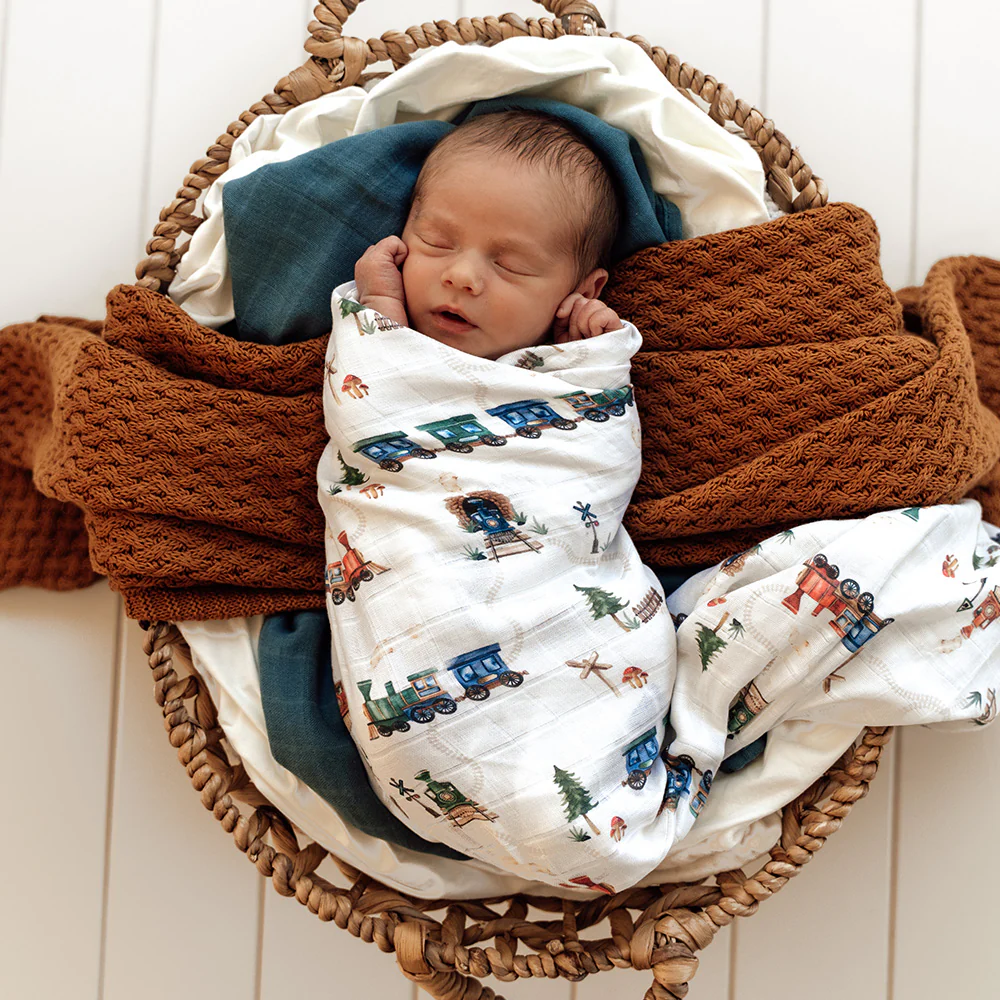 Trains Organic Muslin Wrap - Image 5