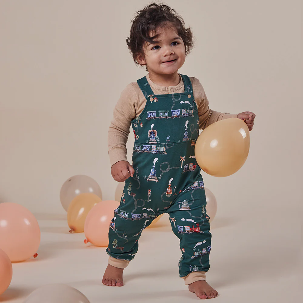 Trains Organic Snuggle Overalls - Image 3