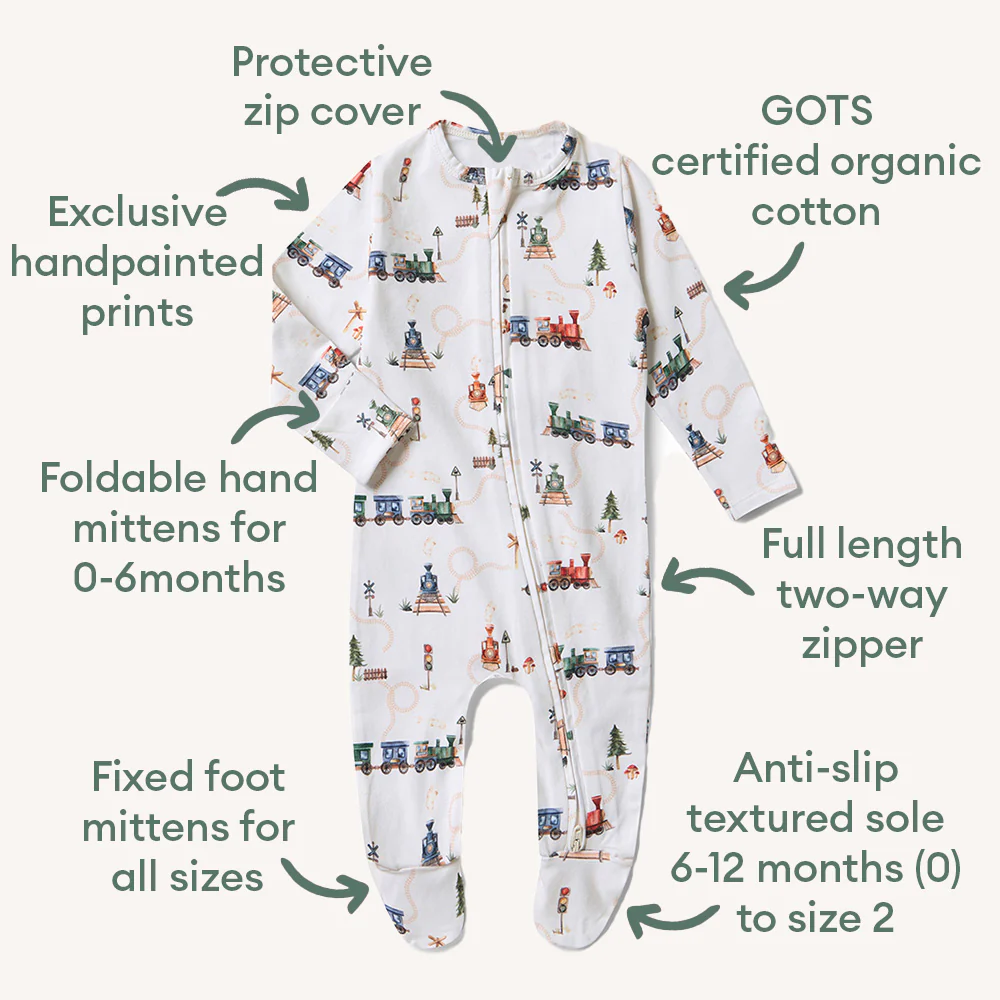 Trains Organic Snuggle Sleepsuit Zip Footie - Image 4