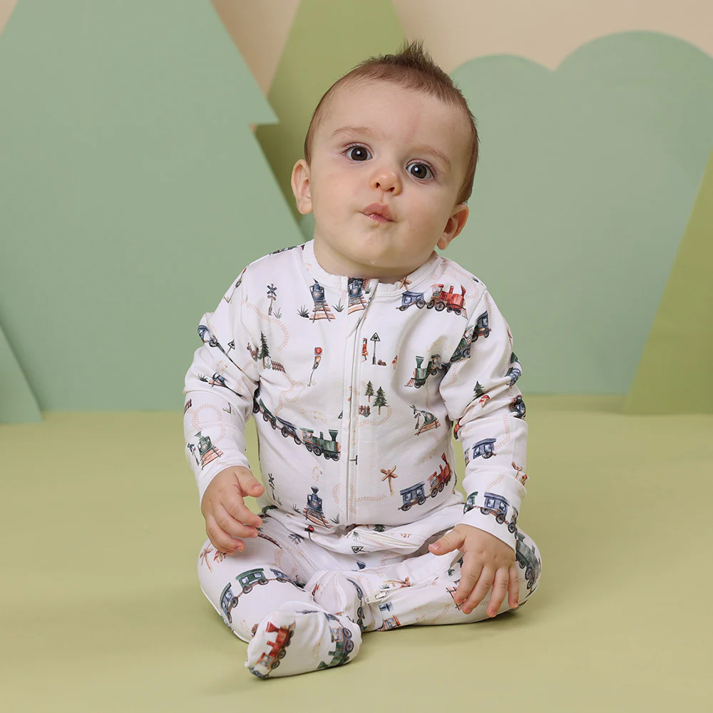 Trains Organic Snuggle Sleepsuit Zip Footie - Image 6