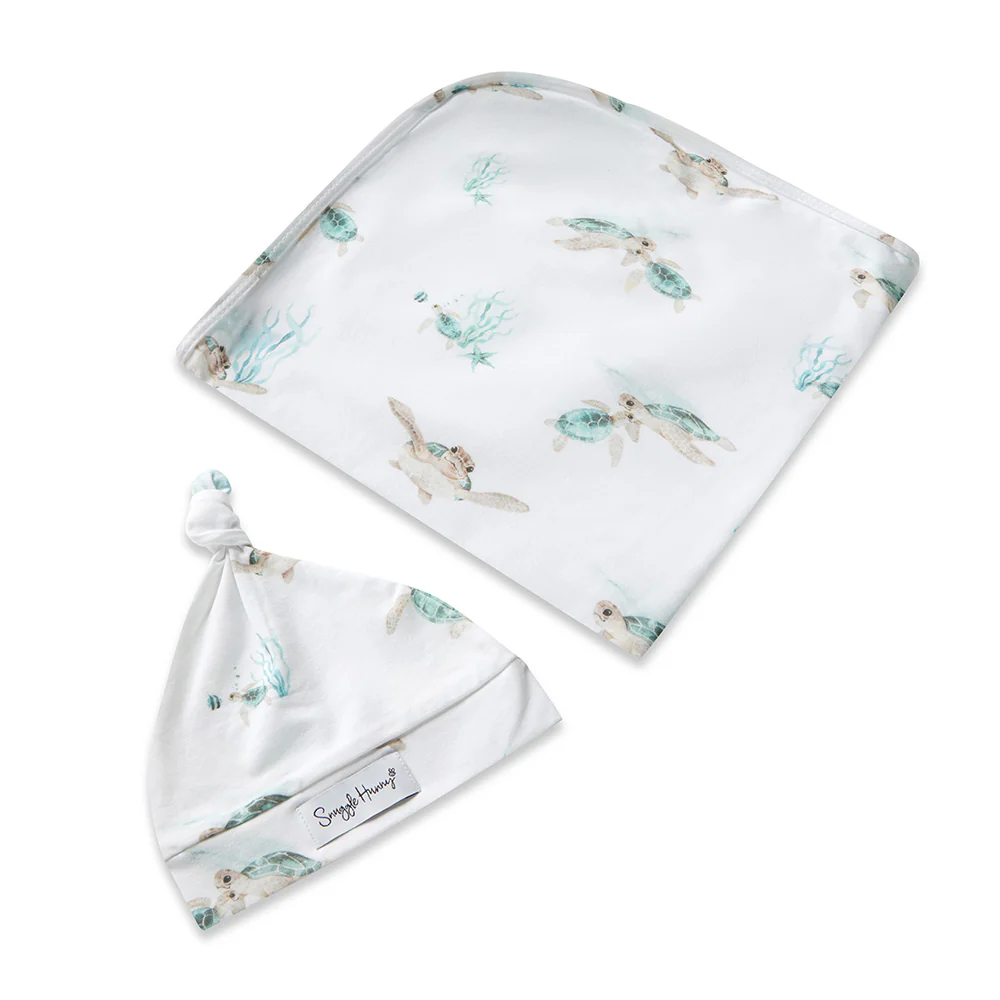 Turtle Organic Jersey Wrap & Beanie Set - Image 2