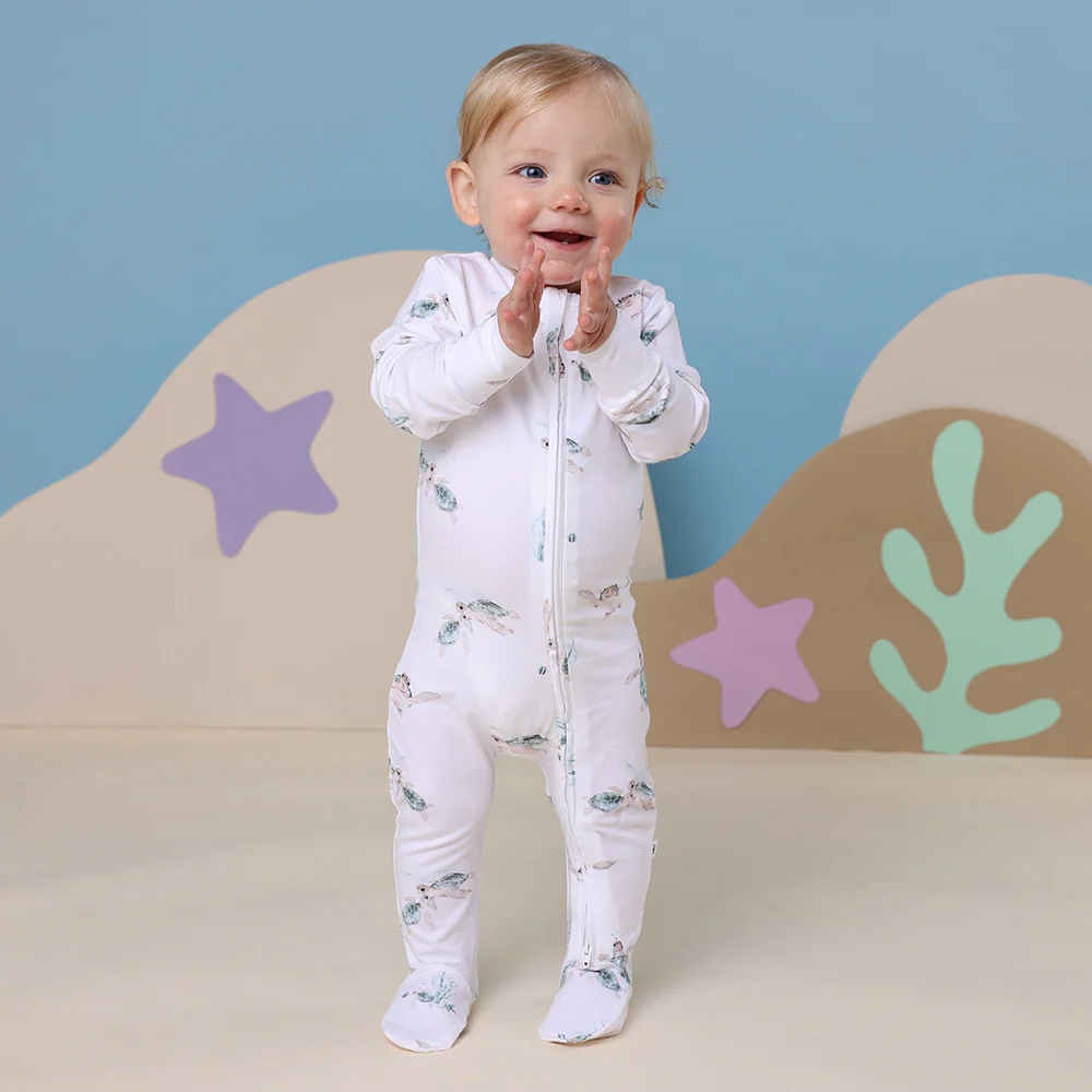 Turtle Organic Snuggle Sleepsuit Zip Footie - Image 3