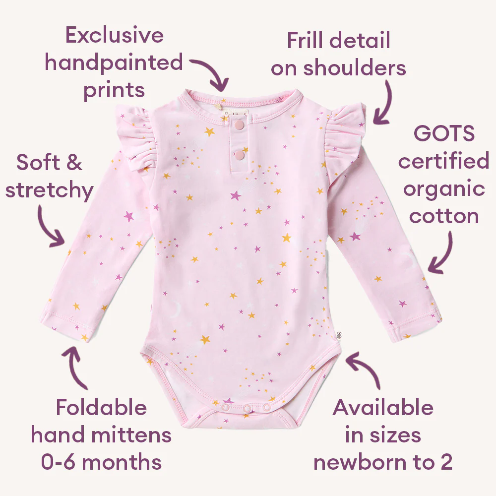 Twinkle Long Sleeve Organic Bodysuit with Frill - Image 4