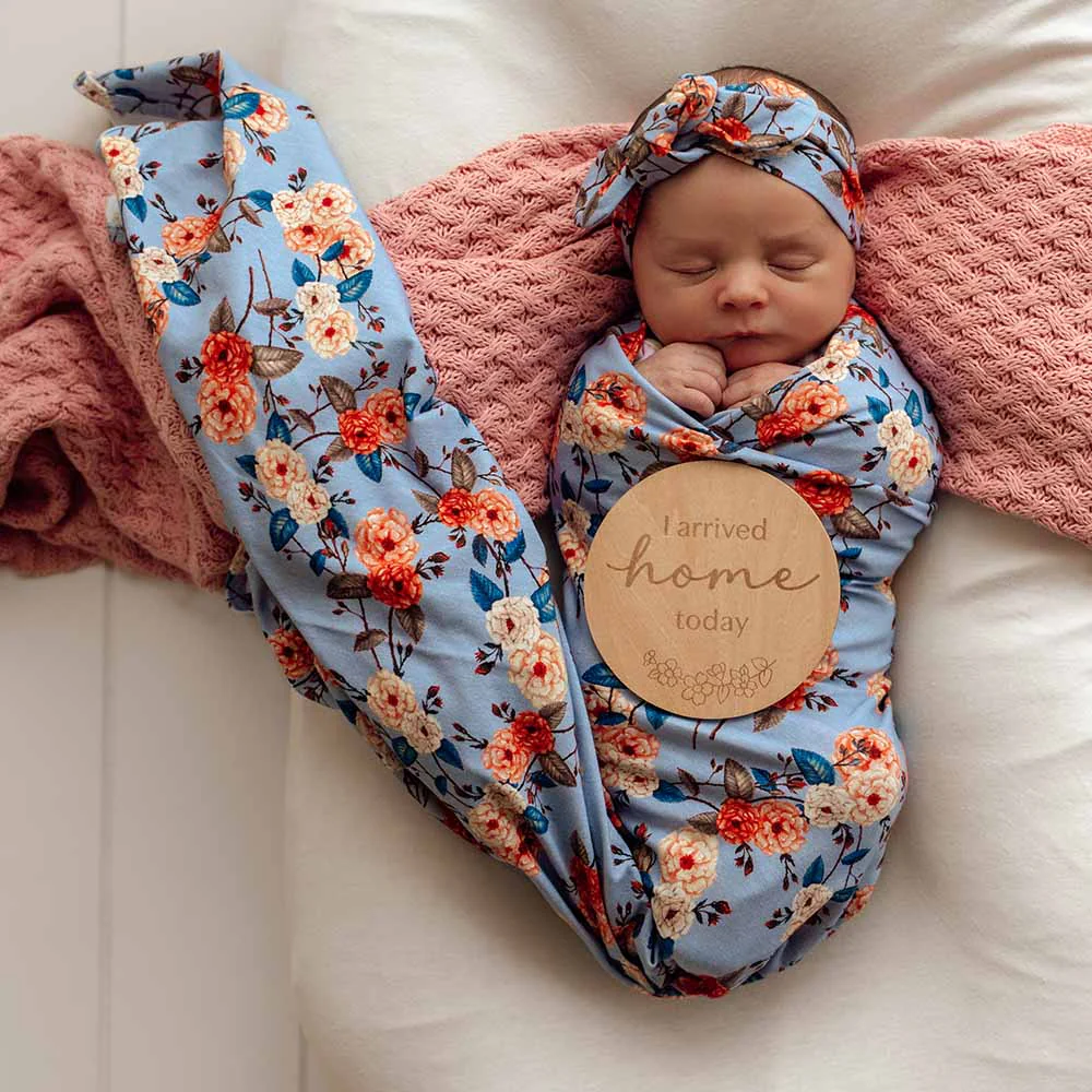 Vintage Blossom Organic Jersey Wrap & Topknot Set - Image 3