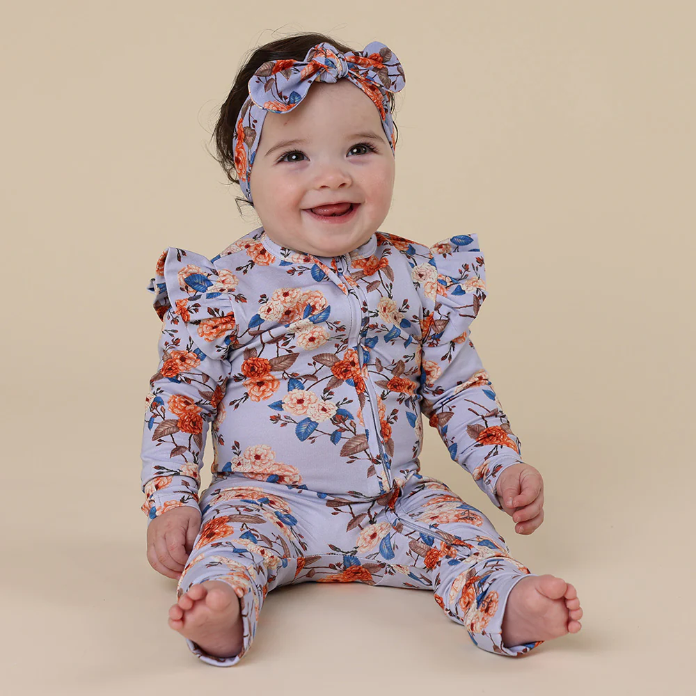 Vintage Blossom Organic Snugglesuit Convertible Romper with Frill - Image 3