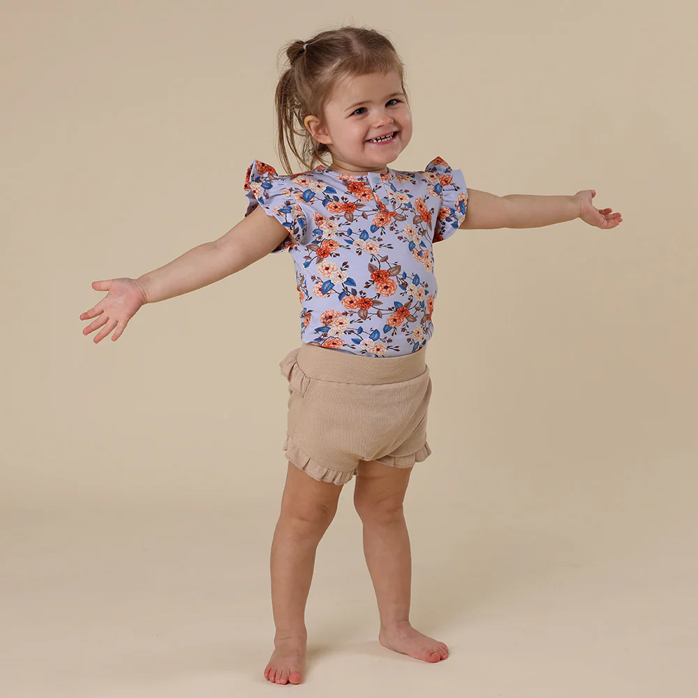 Vintage Blossom Short Sleeve Organic Bodysuit with Frill - Image 3