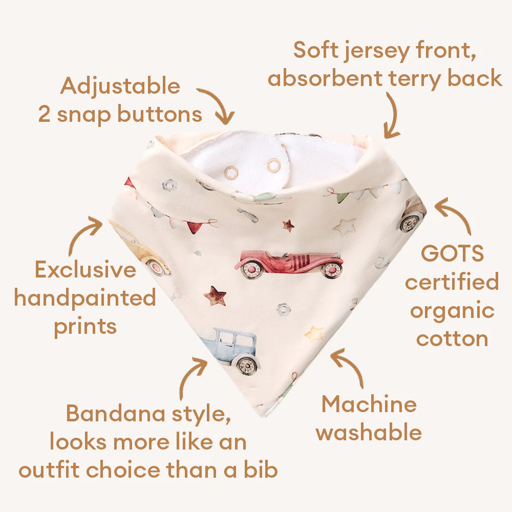 Vintage Cars Organic Dribble Bib - Image 4