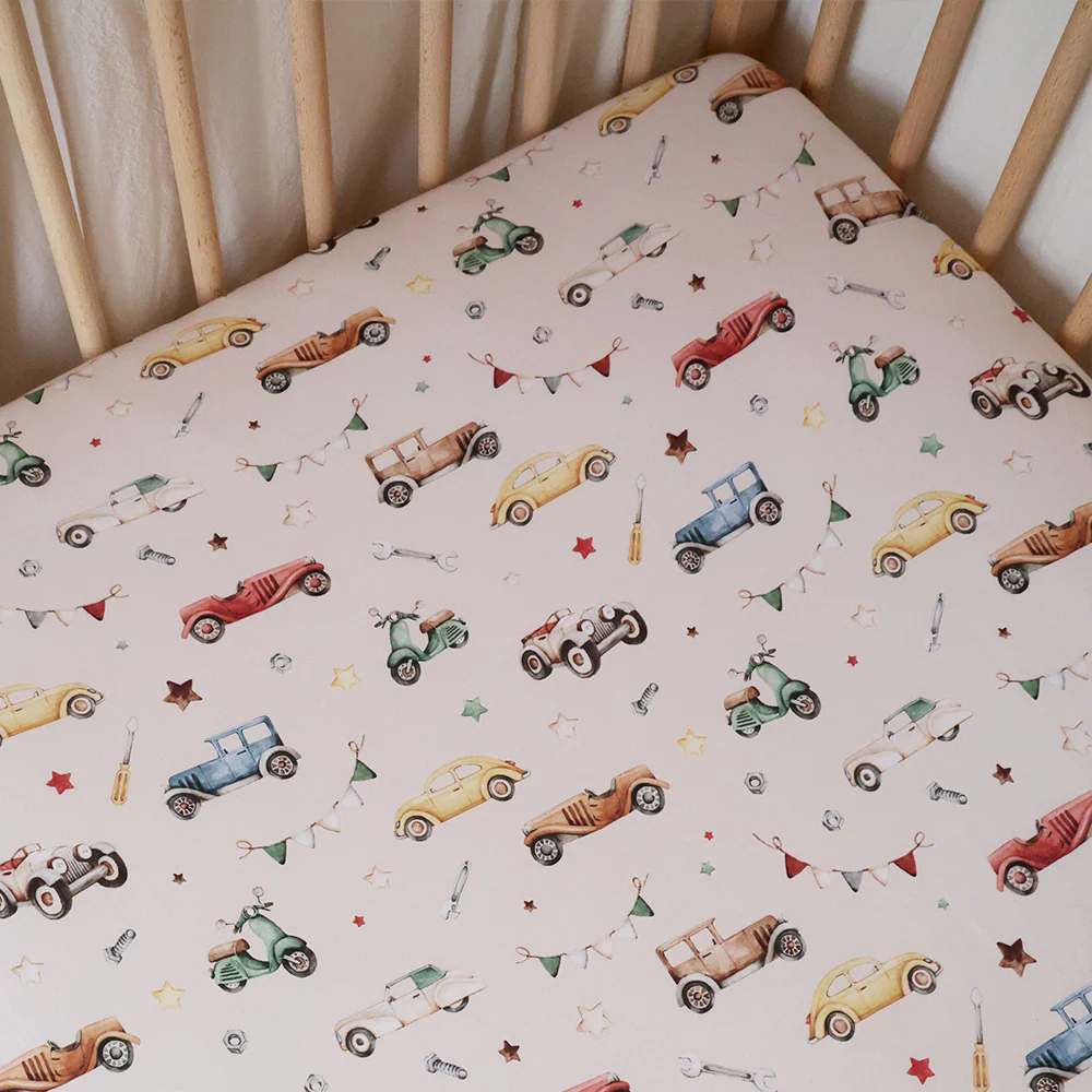 Vintage Cars Organic Fitted Cot Sheet - Image 2