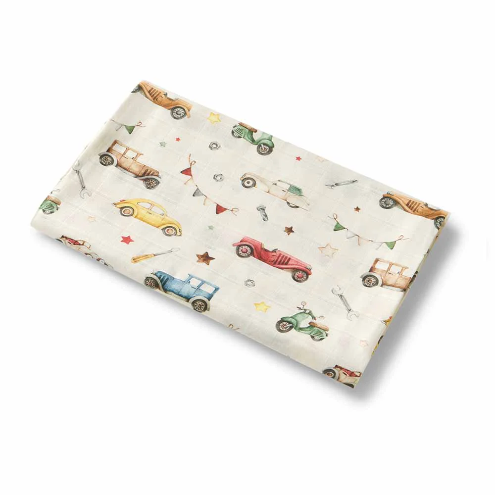 Vintage Cars Organic Muslin Wrap - Image 2