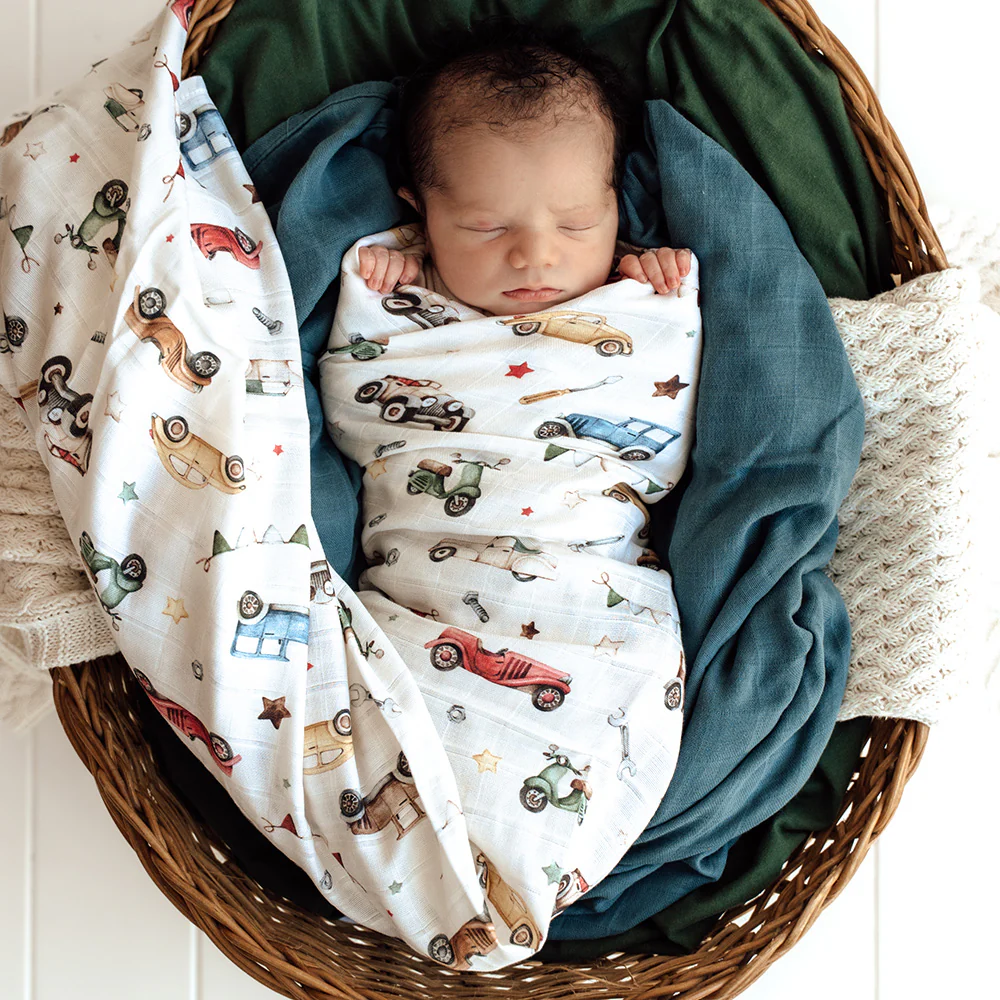 Vintage Cars Organic Muslin Wrap - Image 3
