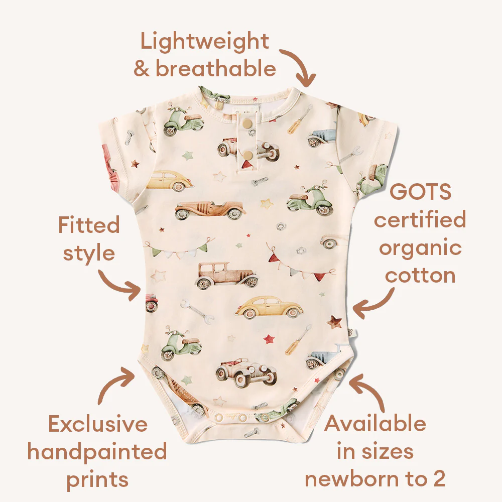 Vintage Cars Short Sleeve Organic Bodysuit - Image 7