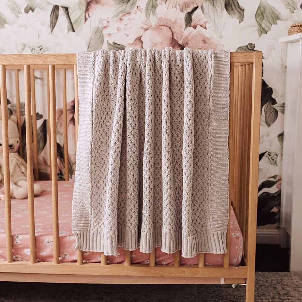 Warm Grey Diamond Knit Organic Baby Blanket - Image 3