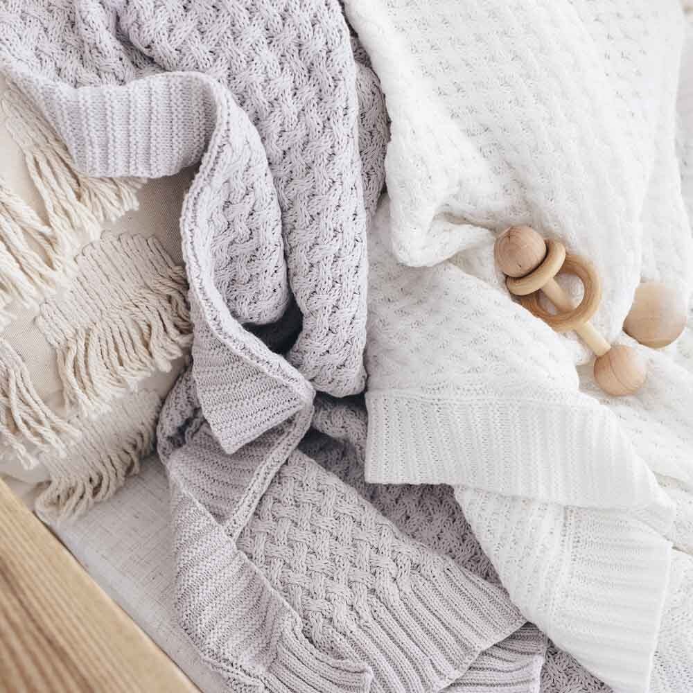 White Diamond Knit Organic Baby Blanket - Image 5