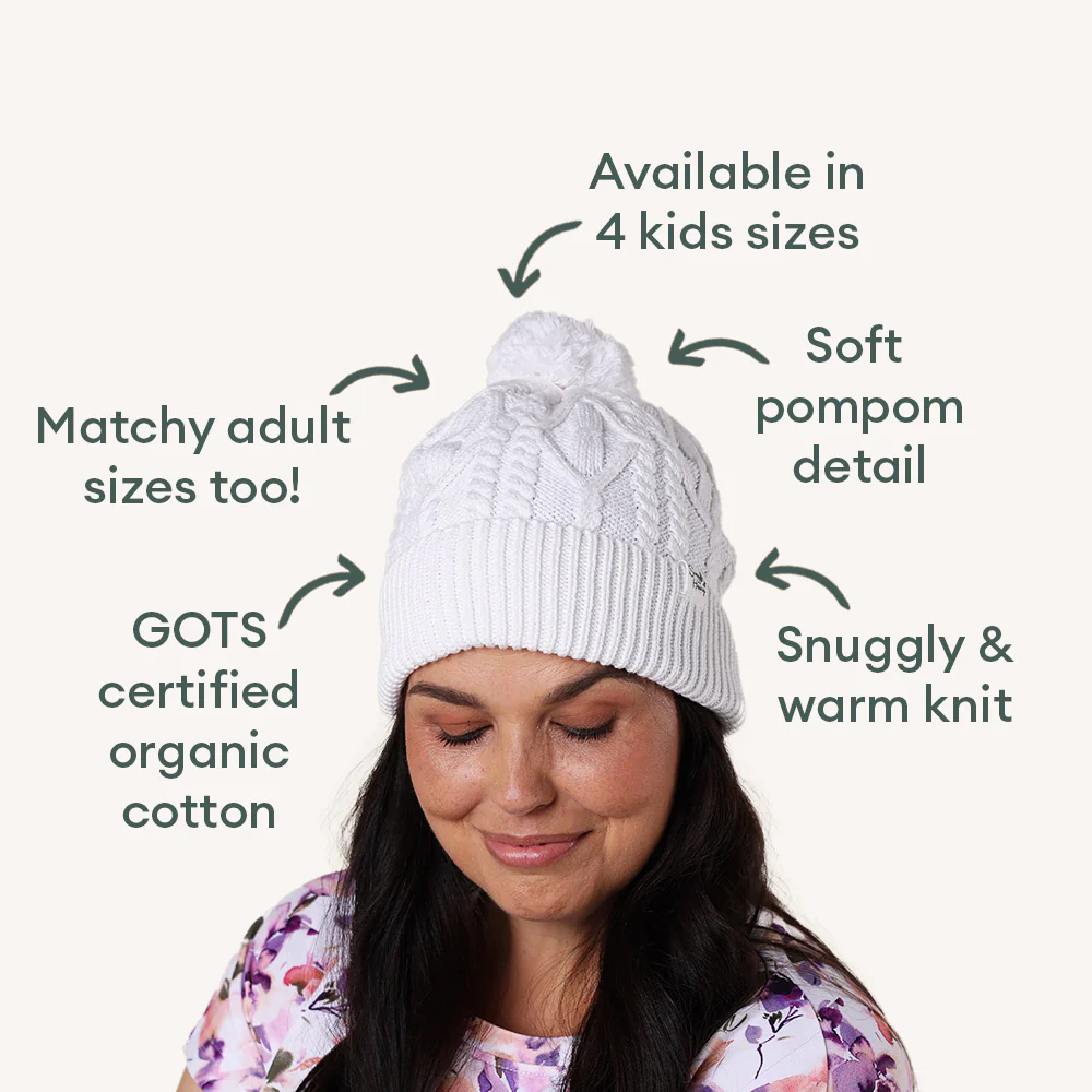 White Organic Adult Knit Beanie - Image 4