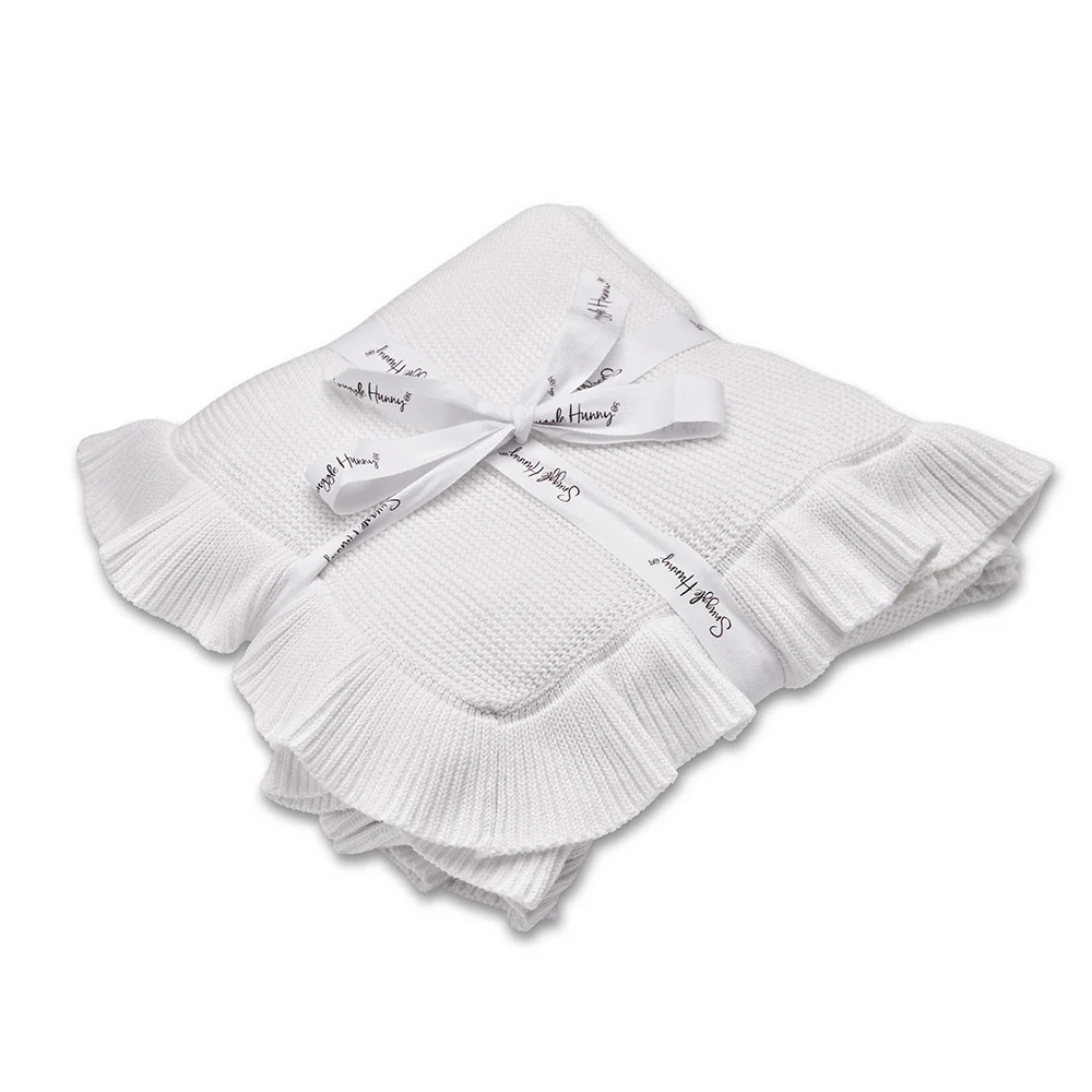 White Ruffle Knit Organic Baby Blanket - Image 2