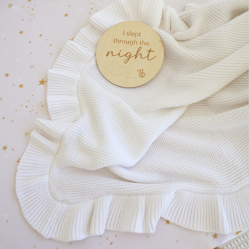 White Ruffle Knit Organic Baby Blanket - Image 3