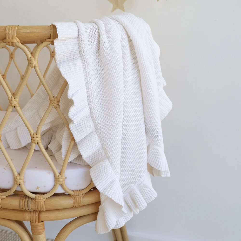 White Ruffle Knit Organic Baby Blanket - Image 4